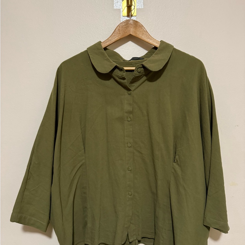 Zanzea Olive Button-Down Shirt for Women Batwing Dolman